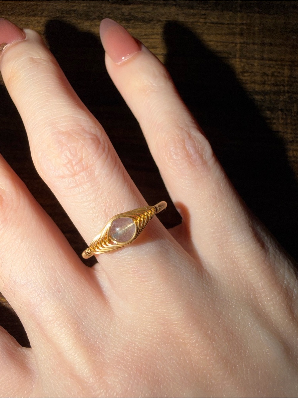 NEW 14kt evil eye gold filled natural laboradorite ring, wire wrapped adjustable